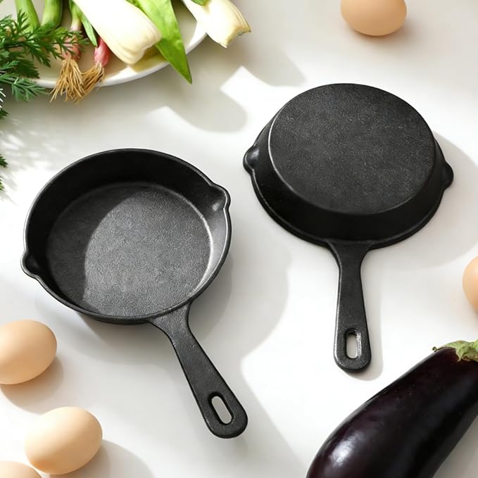 4 Pack Mini Cast Iron Skillet, 5.5 Inch Small Cast Iron Frying Pan, Pre-Seasoned Cast Iron Skillet Set, Black Non-Stick Mini Cast Iron Cookware for Stove Oven Grill Safe Indoor and Outdoor Use