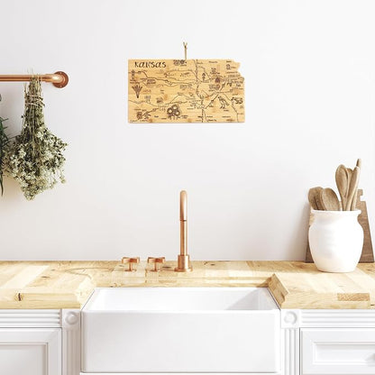 Totally Bamboo Destination Kansas State Shaped Serving and Cutting Board, Includes Hang Tie for Wall Display
