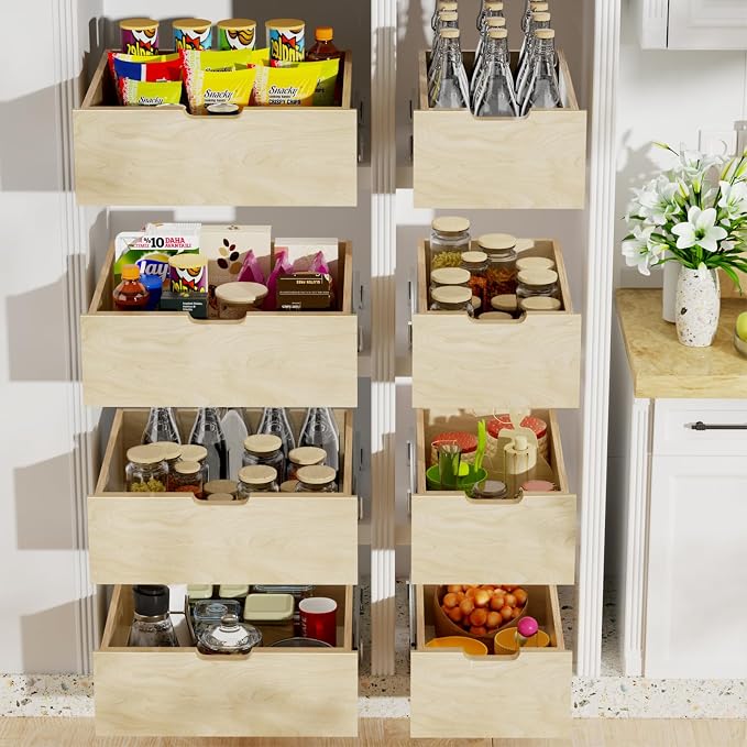 Pull Out Cabinet Organizer, Slide Out Wood Drawer, Pull Out Drawers for Cabinets, 8" High Pull Out Shelf for Kitchen Cabinet Pantry, 10½" W×21" D