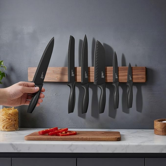 Onader Black Kitchen Knife Set, Stainless Steel Sharp Small Knives Set with Covers for Kitchen, 12 Pieces