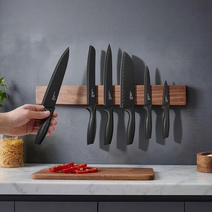 Onader Black Kitchen Knife Set, Stainless Steel Sharp Small Knives Set with Covers for Kitchen, 12 Pieces