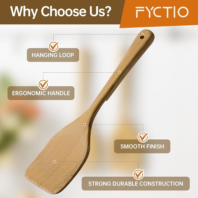 Wooden Utensil Set 2 Pcs - Natural Non-Toxic Acacia Wooden Spoons for Cooking, Nonstick, Sturdy, Easy to Clean, Wood Kitchen Utensils Set, Ideal for Gifting
