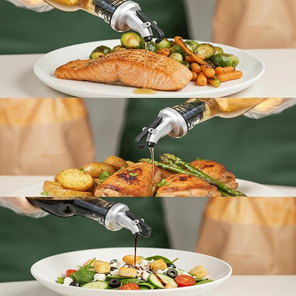 WERTIOO Olive Oil Dispenser Bottle 4Pack, 17oz Oil and Vinegar Dispenser Set, Glass Oil Dispenser for Kitchen with 4 Plastic Pourer, 2 Stainless Steel Funnel, 1 Pen and 8 Label for Kitchen