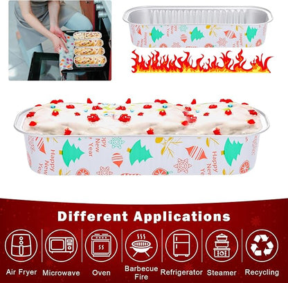 50Pack Christmas Mini Cake Pans Disposable Mini Loaf Pans with Lids and Spoons, 6.8Oz Aluminum Foil Pans Tins, Individual Dessert Cups Containers for Sales,Party,Picnics