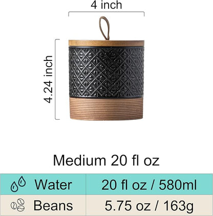 Miamolo Ceramic Jars with Lid, Small Coffee Canister with Lid, Kitchen Food Storage Jars for Sugar Loose Leaf Tea Candy, Decorative Jar for Countertop, Pantry, Coffee Bar Accessories Black & 20 fl.oz