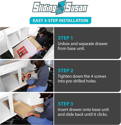 SlidingSusan Pull Out Drawer Organizer for Cabinets, Gliding Soft Close Shelves for Kitchen, Pantry, Bathroom, & Storage Organization, Hard Rock with MDF Core, 20 Inch Wide x 21 Inch Deep