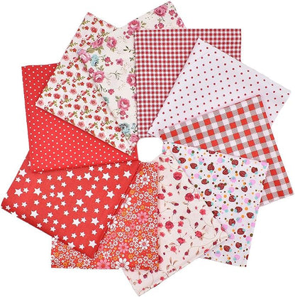 10pcs 12 x 12 inches (30cmx30cm) Print Red Series Fabric Bundle Squares Patchwork DIY Sewing Scrapbooking Quilting Pattern Artcraft