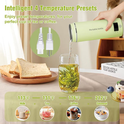 Travel Electric Kettle Portable Mini Kettle,Small Hot Water Boiler with 4 Temperature Settings,304 Stainless Steel,Fast Boiling Water with Auto Shut-Off and Boil Dry Protection,400ml (Green, 400ML)