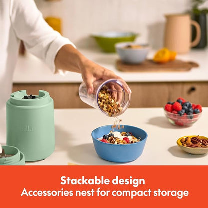 bella 6 Pcs Portable Rocket Blender, Juicer & Smoothie Maker, Press & Twist Design, EverGood™ & BPA Free Dishwasher Safe Parts, 4 Tip Stainless Steel Blade, Cord Wrap, 240 Watt Motor, Seaglass
