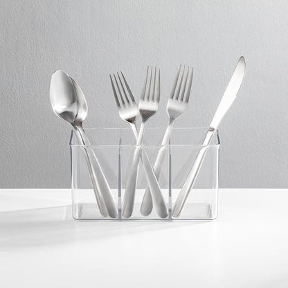 mDesign Plastic Cutlery Storage Organizer Bin for Kitchen Cabinet, Pantry/Home - Holds Forks, Knives, Spoons - 3 Section - Indoor or Outdoor Use - Clear