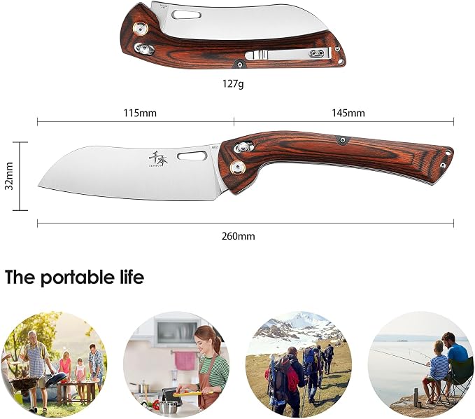 SENBON 440A Stainless Steel Lightweight Ultra Sharp Pocket Folding Chef Knife Peeling Practical Knife Fruit Knife Handle Camping Barbecue Journey Outdoor Portable Kitchen Knife