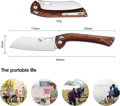 SENBON 440A Stainless Steel Lightweight Ultra Sharp Pocket Folding Chef Knife Peeling Practical Knife Fruit Knife Handle Camping Barbecue Journey Outdoor Portable Kitchen Knife