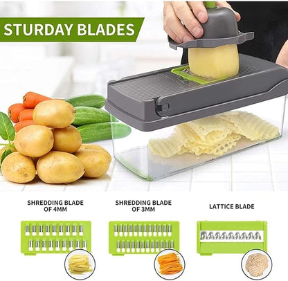 16 in 1 Vegetable Chopper with Container, Multifunctional Veggie Chopper and Mandoline Slicer, Food Chopper with Container, Onion Cutter, Vegetable Dicer and Slicer Kitchen Tool for Easy Meal Prep