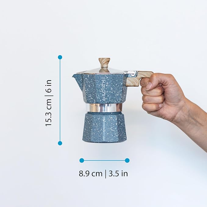 GROSCHE Milano Moka Pot - Stovetop Coffee Maker and Percolator for Espresso - 3 Cup, Indigo