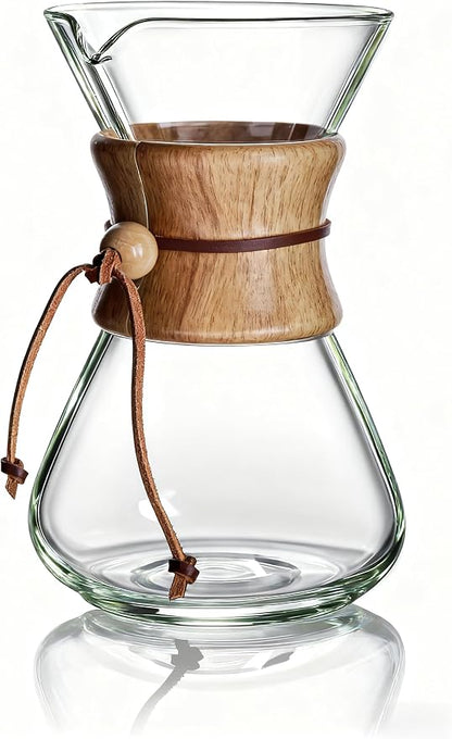 AGOGO Pour Over Coffee Maker Glass - Barista Kit with 304 Stainless Filter for Home, Office, Camping, Cafes - Easy Clean Coffee Dripper Set (Soft Towel&Brush) (28oz Slim Shape w/SS Filter)