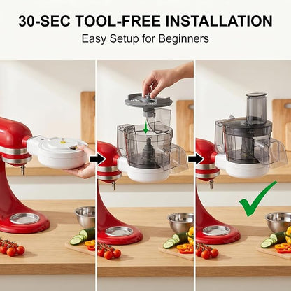 GVODE 5-in-1 Food Processor Attachment for KitchenAid, Multifunctional Chopper with Dicing/Slicing/Shredding/Strip Cutting/Sauce Discs and Storage Case