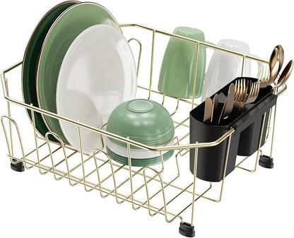 GSlife Small in Sink Dish Drying Rack - Stainless Steel Compact Dish Drainer for RV Kitchen Apartment Sink, Rust Resistant Inside Sink Rack, 1–2 Person Households, 11.6" W x 13.4" L, Champagne Gold