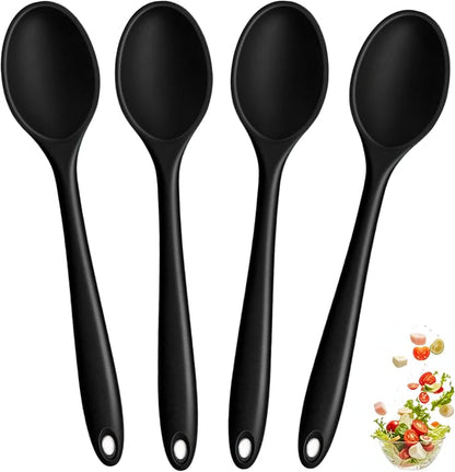 4 Pcs large Silicone Spoons 10.6 inches Mixing Spoons for cooking,Heat Resistant Spoons, Mixing Spoons for Kitchen Cooking Baking Stirring Mixing Tools (Large 4pcs)