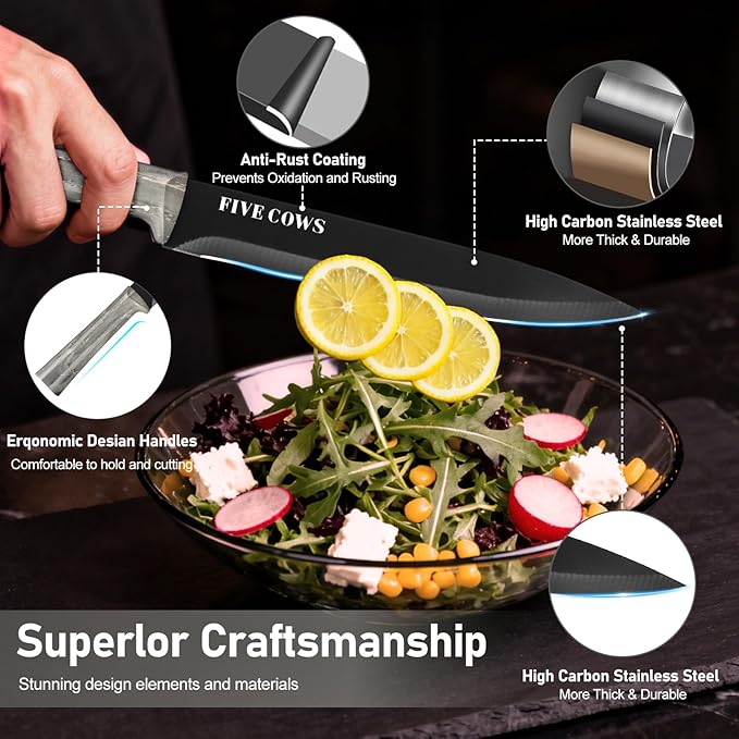 16-Piece Kitchen Knife Block Set with Cutting Board - German Stainless Steel Knives, Built-In Sharpener, Dishwasher Safe, Anti-Slip Handle - All-in-One Cutlery Set for Home/Kitchen (Blue)