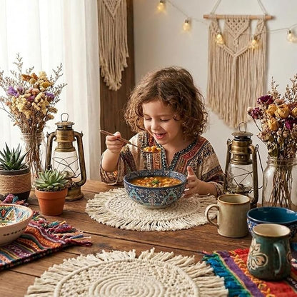 glowworm Cereal Bowls, 26 Oz Ceramic Soup Bowls Set of 4, Kitchen Bowls for Rice, Oatmeal, Fruit, Ice Cream, Dessert, Dishwasher & Microwave Safe, Bohemian