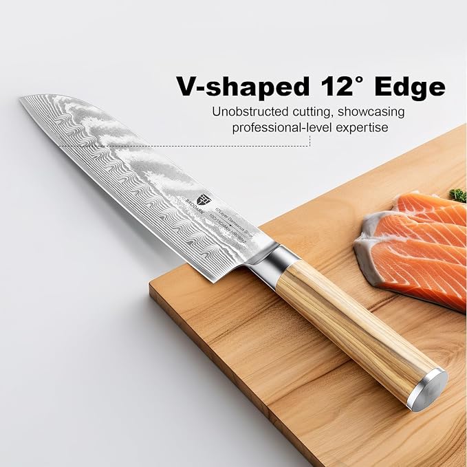 Damascus Santoku Knife 7 Inch: Japanese Kitchen Knife with Olive Wood Handle,High Carbon Stainless Steel Professional Chef Knife for Ultra Sharp Chopping,Gift Box