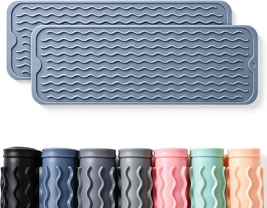 2 Pack Caketime Silicone Dish Drying Mat for Kitchen Counter Heat Resistant Multiple Usage Bathroom Countertop Uner Sink Area Faucet Drainer Organizer Must Haves 2026 Necessities 17inchx6inch Blue