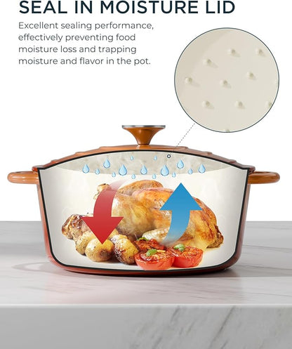 Enameled Cast Iron Dutch Oven - 7.5QT Dutch Oven Pot with Lid & Cotton Potholders - Heavy-Duty Non Stick Casserole Pot for Braising, Stews, Roasting, Baking, Suitable for All Stovetops, Vibrant Orange