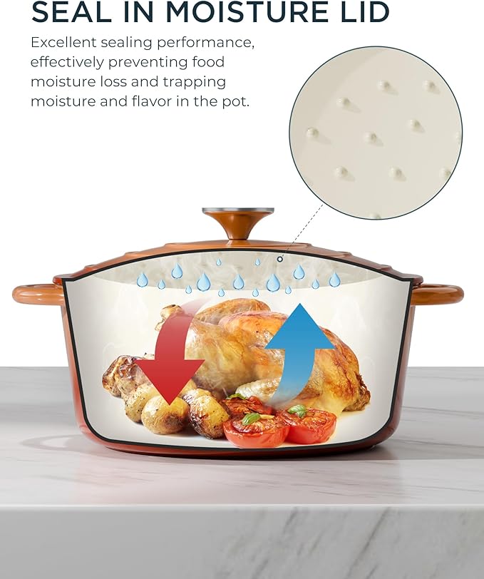 Enameled Cast Iron Dutch Oven - 4.5QT Dutch Oven Pot with Lid & Cotton Potholders - Heavy-Duty Non Stick Casserole Pot for Braising, Stews, Roasting, Baking, Suitable for All Stovetops, Vibrant Orange