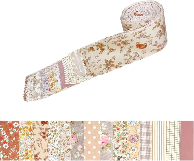 42Pcs Cotton Jelly Roll Fabric Strips - 2.5×19.6 Inch Pre-Cut Quilting Bundles for Sewing, Patchwork | DIY Cushions, Tablecloths, Home Decor (Serrated Cut Coffee Brown)