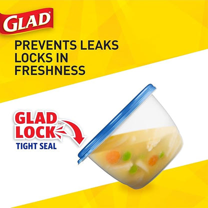 Glad GladWare Big Bowl Food Storage Containers with Lids, Large Round No BPA Plastic Containers for Soups, Salads, and Meal Prep, Lock Tight Seal, Microwave Dishwasher Safe, 48 Oz, 3 Count - 6 Pack