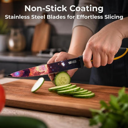CHEF'S VISION Cosmos Kitchen Knife Set – 6-Piece Stainless Steel Knives with Non-Stick Coating, Dishwasher Safe, Galaxy Design, Unique Gift for Space Lovers