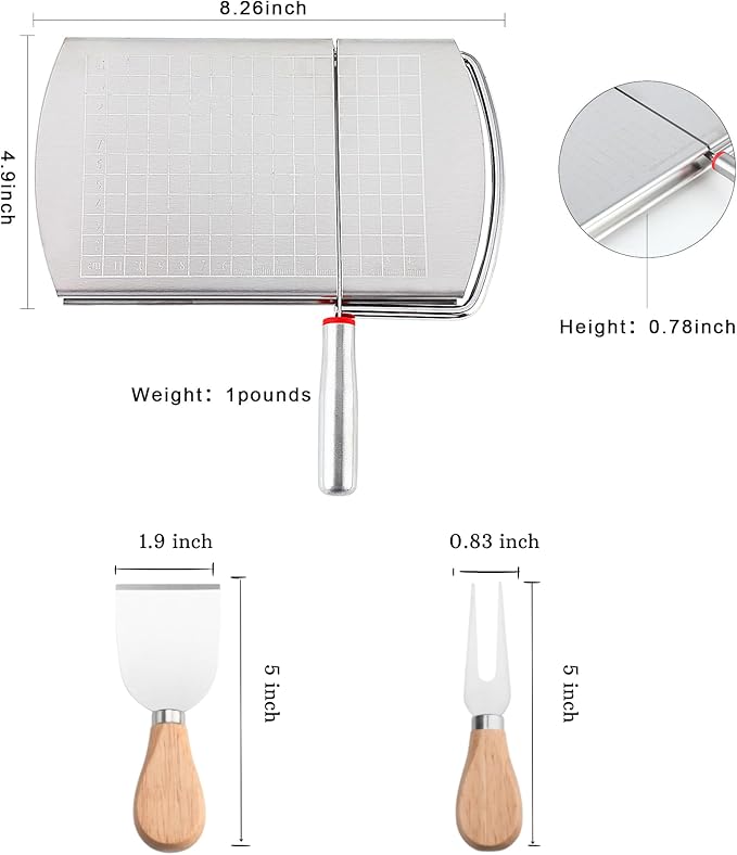 Cheese Slicer with 2 PCS Knife, Multipurpose Cheese Cutter Stainless Steel Cheese Slicers with 2 PCS Cheese Knives Set