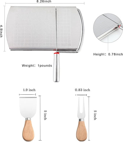 Cheese Slicer with 2 PCS Knife, Multipurpose Cheese Cutter Stainless Steel Cheese Slicers with 2 PCS Cheese Knives Set