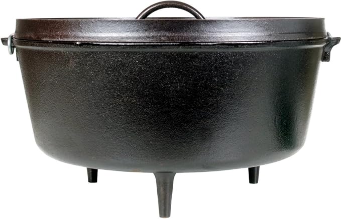 Lodge Seasoned Cast Iron Camp Dutch Oven with Lid - 10 Quart - Dual Handles - Seasoned Cast Iron Cookware with Steel Handle & Strong Lid for Heavy- Duty Camping Cookware