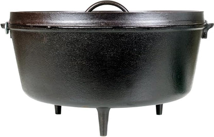Lodge Seasoned Cast Iron Camp Dutch Oven with Lid - 10 Quart - Dual Handles - Seasoned Cast Iron Cookware with Steel Handle & Strong Lid for Heavy- Duty Camping Cookware