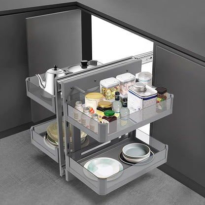 Blind Corner Cabinet Pull Out 2 Tier, Kitchen Cabinet Organizer, Left & Right Open Compatible, Blind Corner Kitchen or Bathroom Cabinets, Height Adjustable