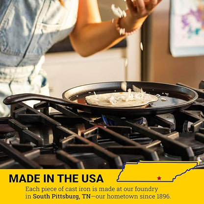 Lodge Round Seasoned Cast Iron Griddle 10.5 Inches - Round-Shaped, Pre-Seasoned Iron Griddle Pan - Non-Toxic, PFAS-Free Cookware - Compatible with Stovetop, Oven, Grill, or Campfire