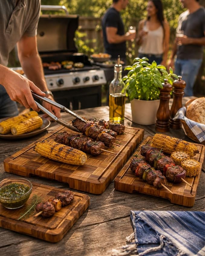 Checkered Cutting Board Set with Holder, Set of 3 Butcher Block End Grain Chopping Boards for Kitchen, Decorative Wooden Boards with Stand for Serving, Charcuterie, Meat, Fruit and Meal Prep