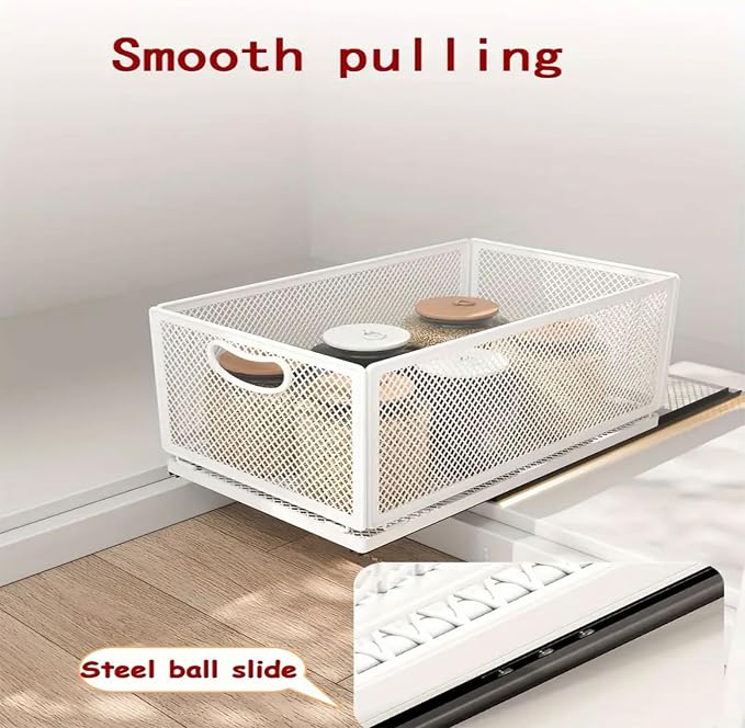 Pull out Cabinet Organizer with Sliding Drawer, 1 Pack Under Sink Organizers and Storage Rack, Adhesive Nano Film Heavy Duty Slide out Pantry Shelves for Kitchen,Sink, 9.6"W x11.8"D x 8.4"H