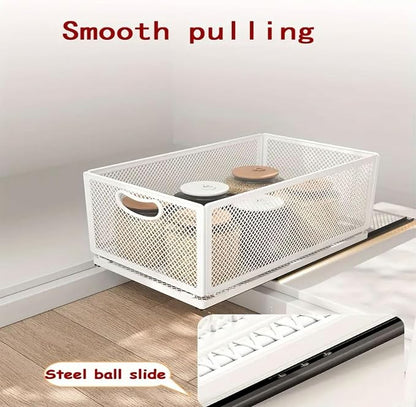 Pull out Cabinet Organizer with Sliding Drawer, 1 Pack Under Sink Organizers and Storage Rack, Adhesive Nano Film Heavy Duty Slide out Pantry Shelves for Kitchen,Sink, 9.6"W x11.8"D x 8.4"H