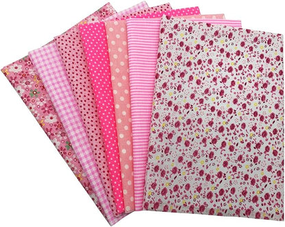 7PCS Cotton Craft Hobby Fabric 50x50CM Quilting Fabric Squares Bundle Different Patterns Printed Handmade Cloths for Arts Sewing Patchwork DIY Scrapbooking Tissue (Pink)