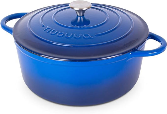 Cast Iron Dutch Oven with Lid - Non-Stick Ovenproof Enamelled Casserole Pot - Sturdy Dutch Oven Cookware - Dark Blue, 7.3-Quart, 30cm - by Nuovva