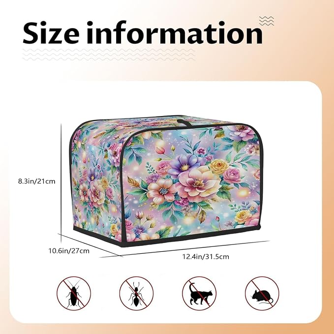 Flower Spring Toaster Cover 4 Slice Wide Slot Washable Toaster Covers | Rainbow Art Dust and Fingerprint Protection Bread Maker Covers for Kitchen Accessories Decor Bakeware Women Gift