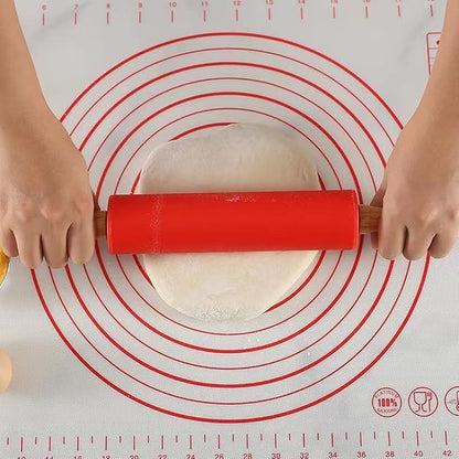 Silicone Rolling Pin Non Stick Surface,Rolling Pins For Baking With Wooden Handle,Dough Roller For Pizza,Bread,French Fondant,dough,Pie Cookie,Handmade Noodles1.97X15.15 (Red)