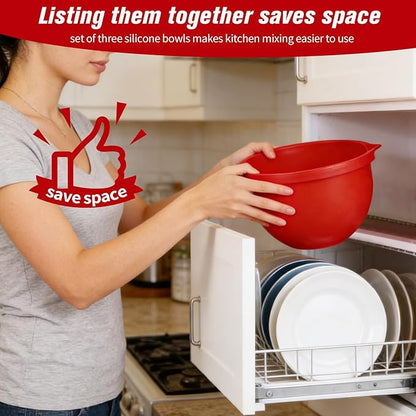 Set of 3 Silicone Bowl Liners with Lids for KitchenAid 5 Qt Tilt-Head Stand Mixer, Red Black White, Fermentation Container for Bread Baking & Sourdough, Replacement Mixer Accessories