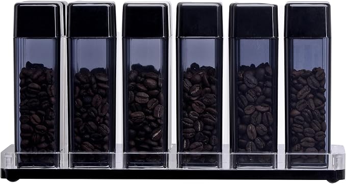 Normcore Single Dose Coffee Bean Storage Containers - 12 Tubes Espresso Bean Cellars with Stand & Hopper - One-Way Exhaust Valve - Capacity 25-28g - Lt Smoke Grey
