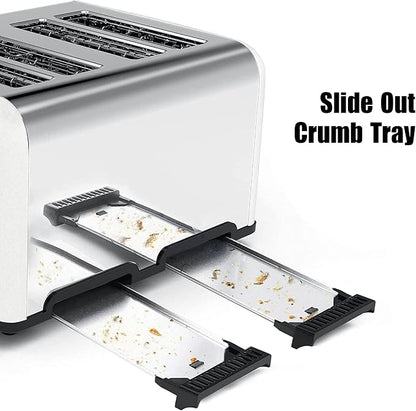 Toaster 4 Slice, KitchMix Bagel Stainless Toaster with LCD Timer, Extra Wide Slots, Dual Screen, Removal Crumb Tray (White)