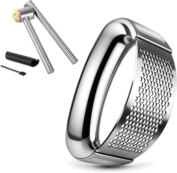 Garlic Press Mincer, Garlic Presses Dishwasher Safe Garlic Mincer, Durable Garlic Crusher with Peeler, Brush, Easy to Clean & Squeeze, Kitchen Essential Gadgets Tool for Garlic, Ginger, Spices