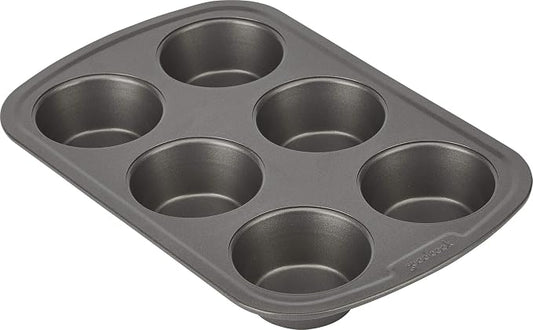 GoodCook Everyday Muffin Pan Nonstick Warp-Resistant Carbon Steel Construction, 6-Cup, Gray
