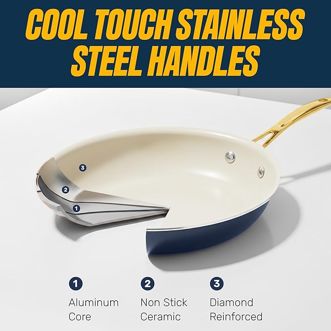 15 Pc Pots and Pans Set Non Stick - Gotham Steel Ceramic Cookware Set, Diamond Reinforced Nonstick, PFOA & PFAS Free, Non Toxic Kitchen Cookware, Oven Safe to 500°F, Dishwasher Safe - Navy